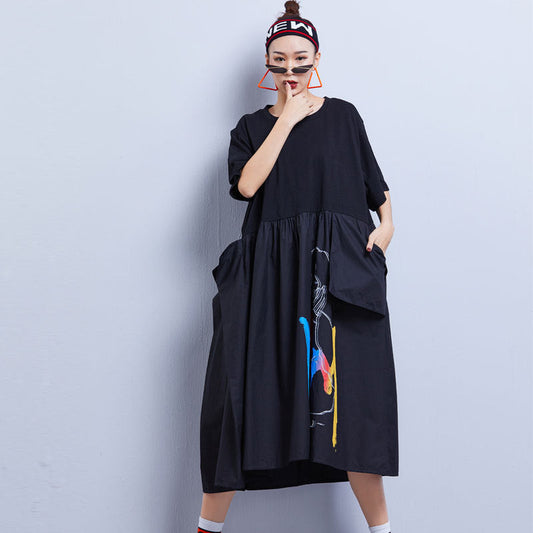 Summer Constract Black Plus Sizes Midi Dresses