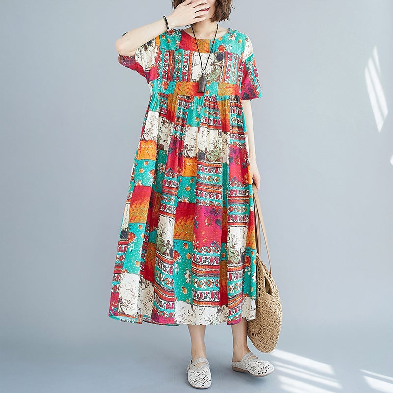 Summer Ethnic Plus Sizes Cozy Long Dresses-Dresses-JEWELRYSHEOWN