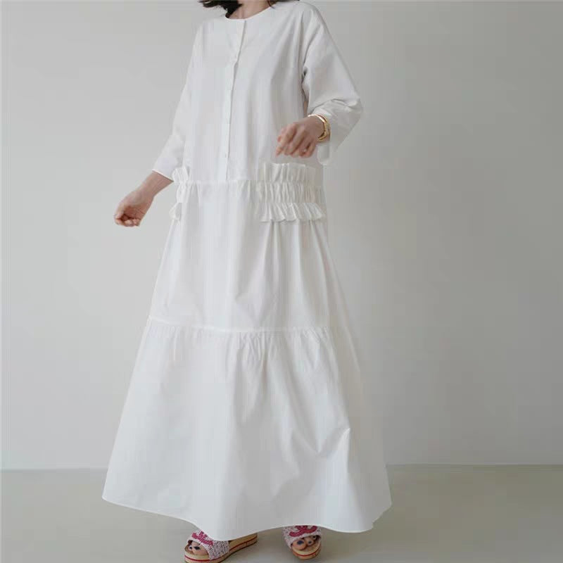 Casual Ruffled Women Long Shirt Dresses-Dresses-JEWELRYSHEOWN