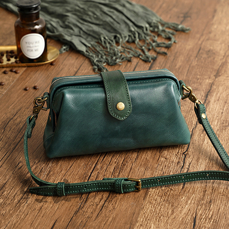Women Cowhide Leather Small Handbag 1022-Leather Bags for Women-Green-Free Shipping Leatheretro