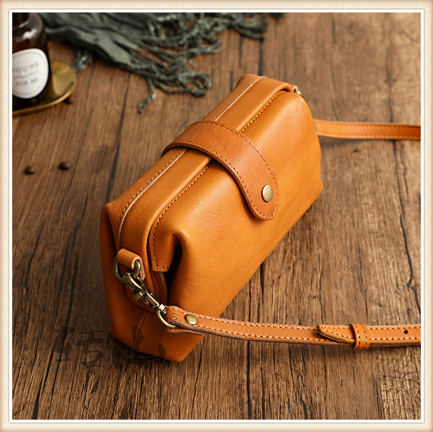 Women Cowhide Leather Small Handbag 1022-Leather Bags for Women-Yellow-Free Shipping Leatheretro