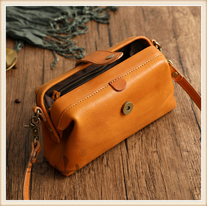 Women Cowhide Leather Small Handbag 1022-Leather Bags for Women-Yellow-Free Shipping Leatheretro