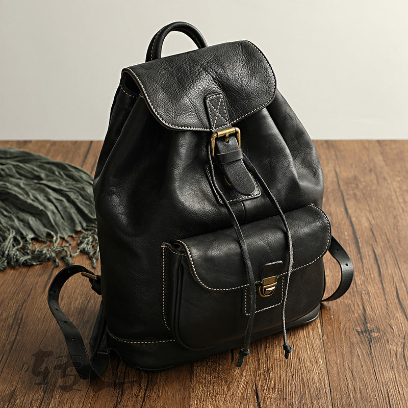 Handmade Veg Tanned Leather Backpack For Women 4301-Leather Backpack-Black-Free Shipping Leatheretro