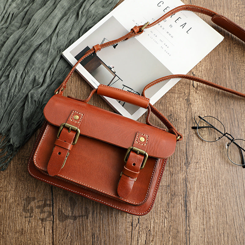 Handmade Vegetable Tanned Cambridge Leather Satchel 2025-Leather Women Bags-Brown-Free Shipping Leatheretro