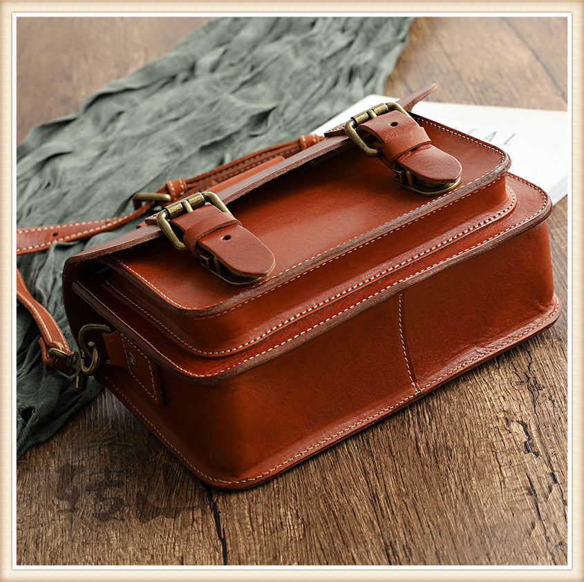 Handmade Vegetable Tanned Cambridge Leather Satchel 2025-Leather Women Bags-Red-Free Shipping Leatheretro