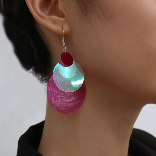 Fashion Rose Red Geometry Print Drop Earrings-Earrings-JEWELRYSHEOWN