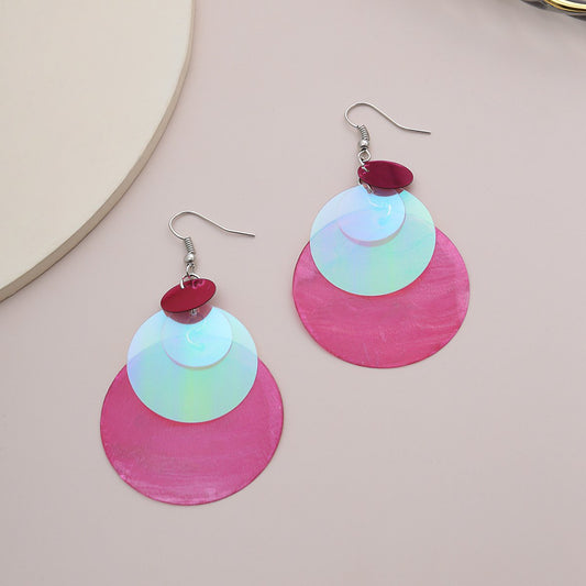 Fashion Rose Red Geometry Print Drop Earrings-Earrings-JEWELRYSHEOWN