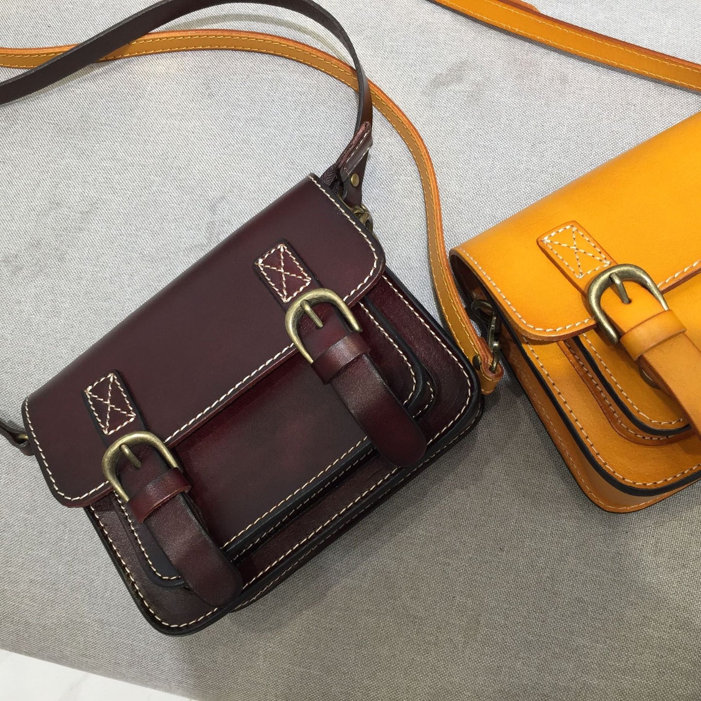 Handmade Leather Cambridge Shoulder Bag for Women-Handbags-Yellow-Free Shipping Leatheretro