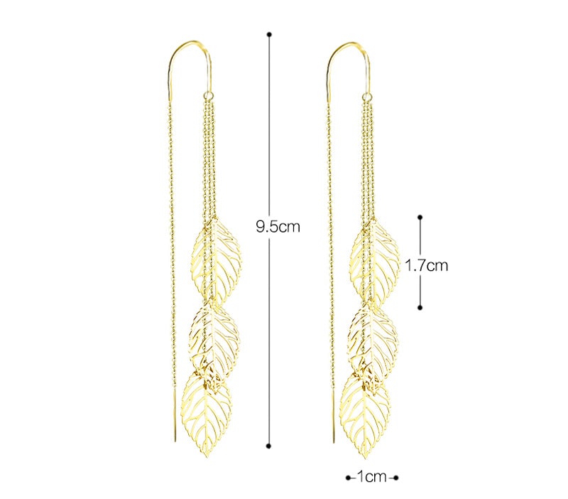 Fashion Leaf Designed Tassels Dangle Tramline for Women-Earrings-JEWELRYSHEOWN