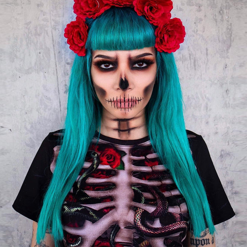 Halloween Skeleton Cosplay Costumes Short Sleeves Dresses