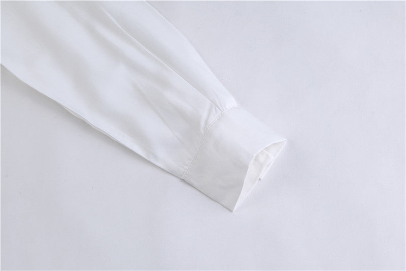 White Designed Pearl Women Long Sleeves Shirts