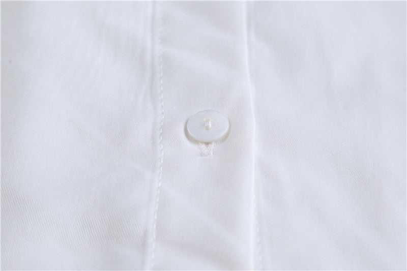 White Designed Pearl Women Long Sleeves Shirts