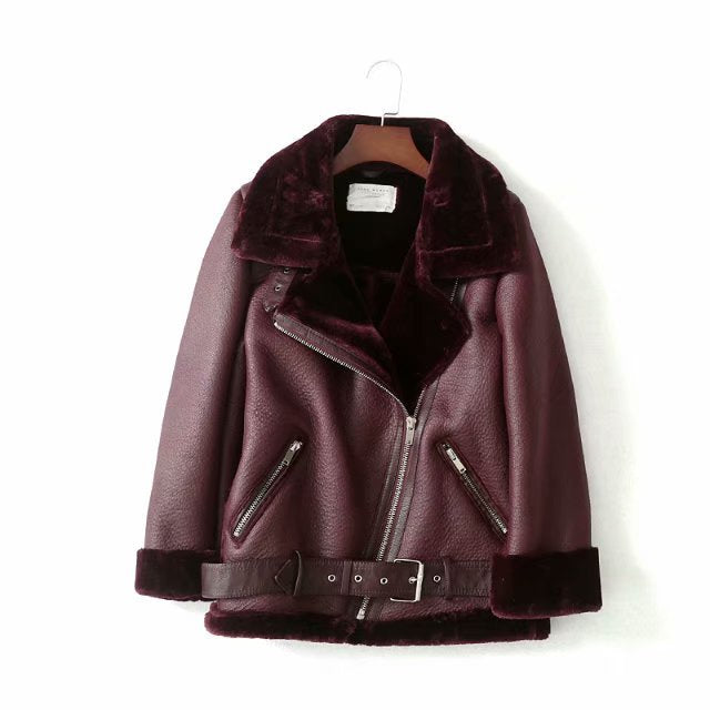 Fashion Winter Pu Leather with Fur Motorcycle Jacket Coats-Outerwear-Wine Red-A-XS-Free Shipping at meselling99