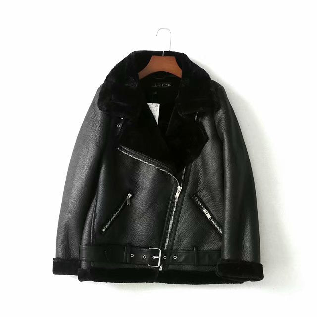 Fashion Winter Pu Leather with Fur Motorcycle Jacket Coats-Outerwear-Black-A-XS-Free Shipping at meselling99