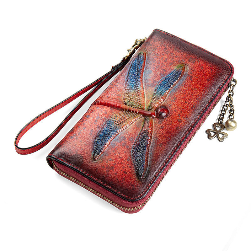 Vintage Women RFID Leather Hand Drawn Craft Wallet 6042-Leather Wallet for Women-Red-Free Shipping Leatheretro