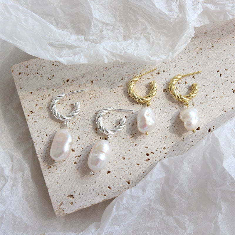 Sterling Silver Baroque Pearl Earrings for Women-Earrings-JEWELRYSHEOWN