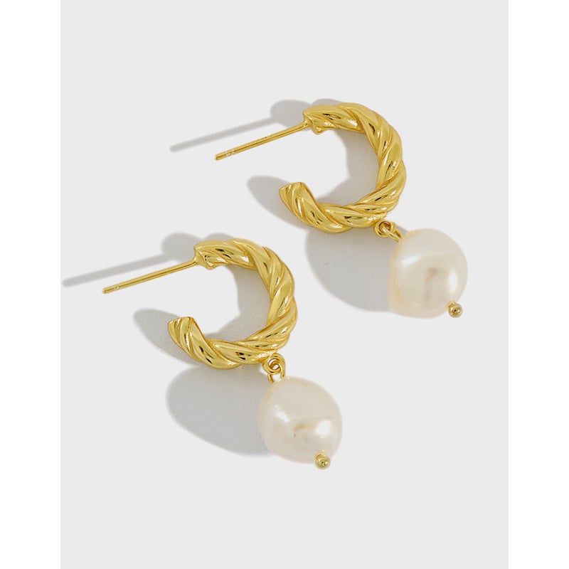 Sterling Silver Baroque Pearl Earrings for Women-Earrings-JEWELRYSHEOWN