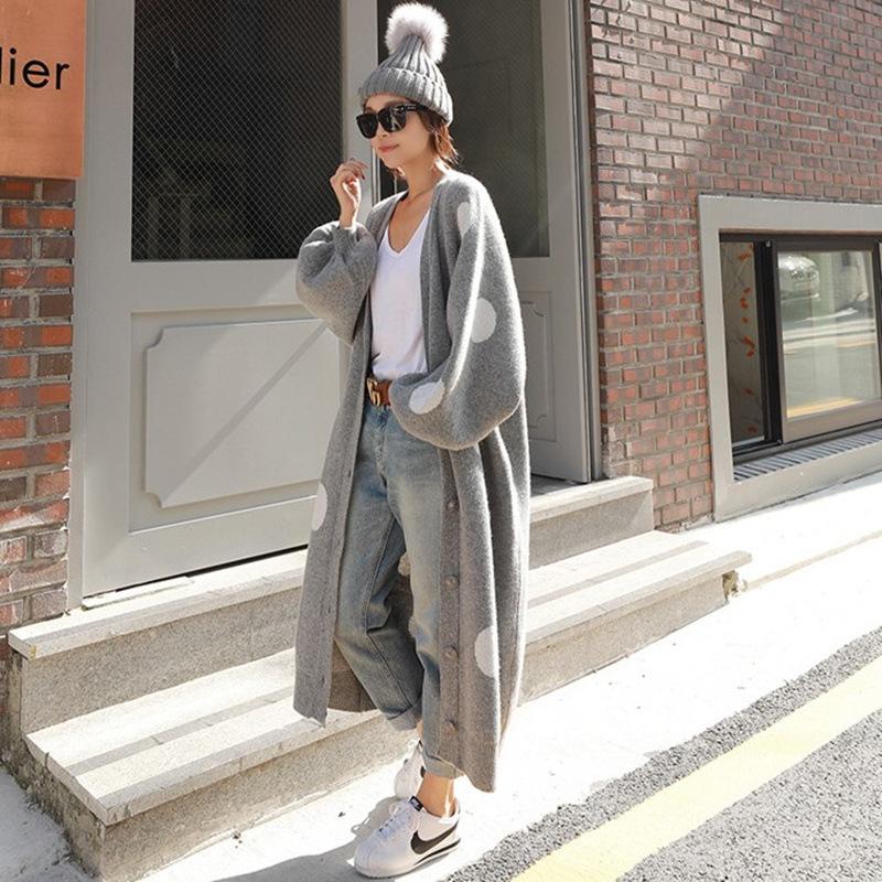 Fashion Dot Long Cardign Overcoat-Outwerwear-JEWELRYSHEOWN