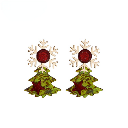 Merry Christmas Tree Design Women Earrings-Earrings-JEWELRYSHEOWN