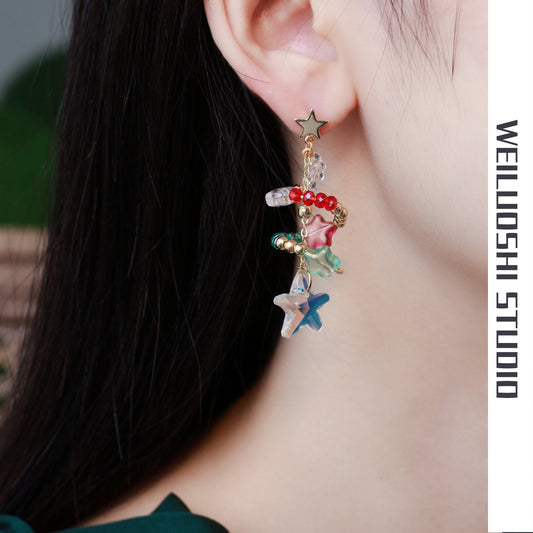 Cute Christmas Crystal Star Design Drop Earrrings for Women-Earrings-JEWELRYSHEOWN