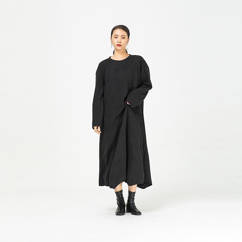 Black Irregular Women Winter Long Dresses-Cozy Dresses-JEWELRYSHEOWN