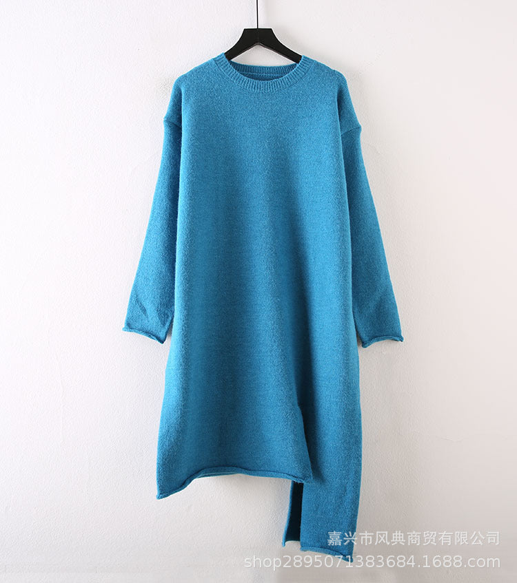 Casual High Neck Knitted Capes & Long Sweaters