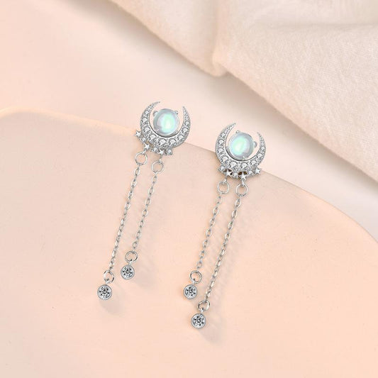Fashion Moon&star Design Sliver Earring-Earrings-JEWELRYSHEOWN