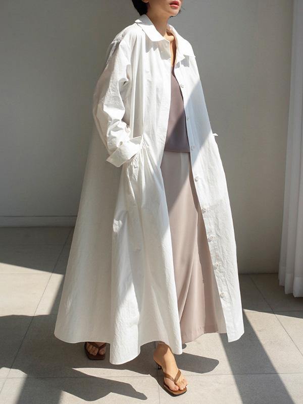 Urban White Lapel Long Shirt Dress-Maxi Dress-JEWELRYSHEOWN