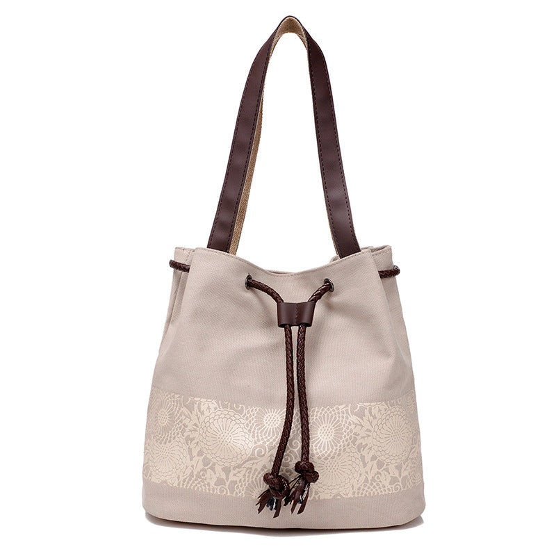 Boho Drawstring Canvas Handbags for Women 1116-Handbags-Off the White-Free Shipping Leatheretro