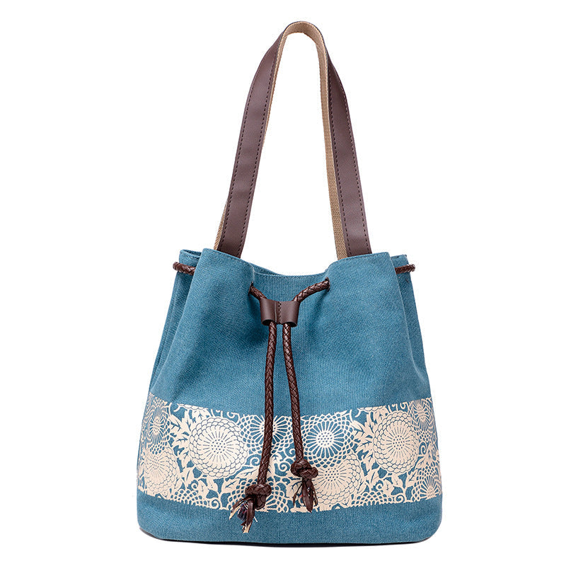 Boho Drawstring Canvas Handbags for Women 1116-Handbags-Blue-Free Shipping Leatheretro