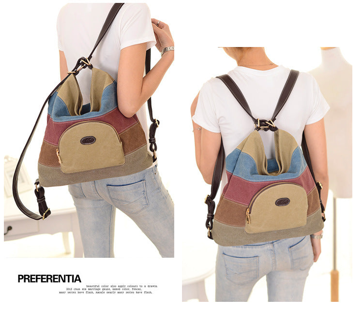 Constract Rainbow Design Canvas Tote Bags for Women K-839-Handbags-Khaki-Free Shipping Leatheretro