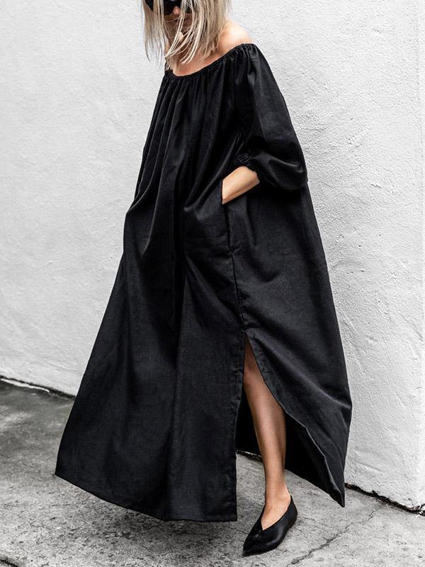 Black Off-Shoulder Loose Long Dress-Maxi Dress-JEWELRYSHEOWN