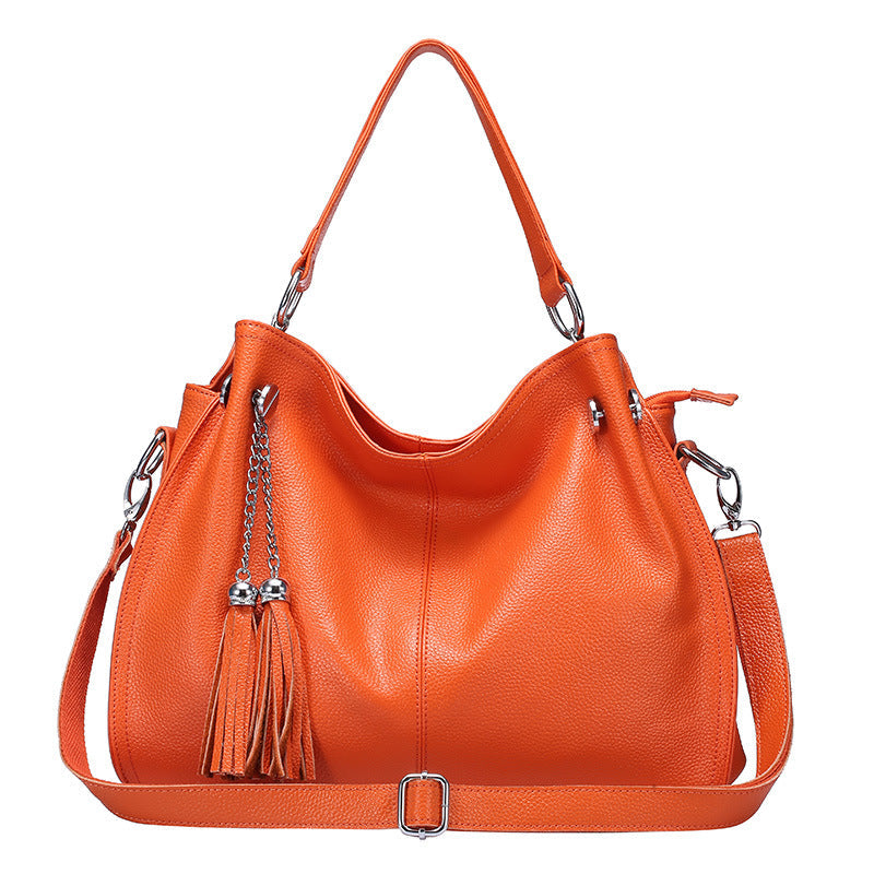 Fashion Tassel Women Leather Shoulder Handbags 0217-Leather Bags for Women-Orange-Free Shipping Leatheretro