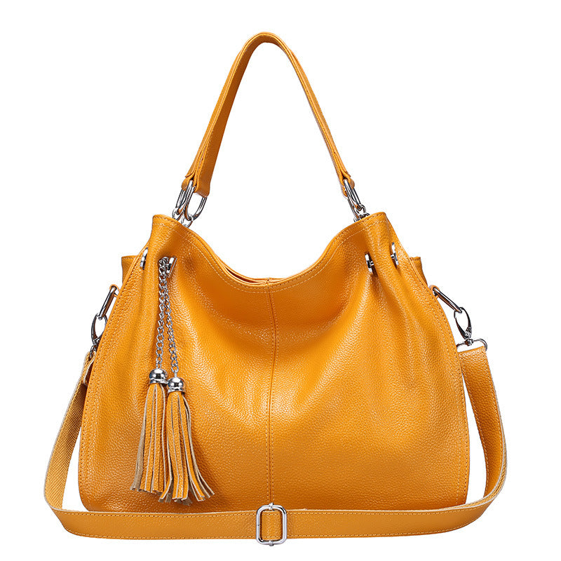 Fashion Tassel Women Leather Shoulder Handbags 0217-Leather Bags for Women-Yellow-Free Shipping Leatheretro
