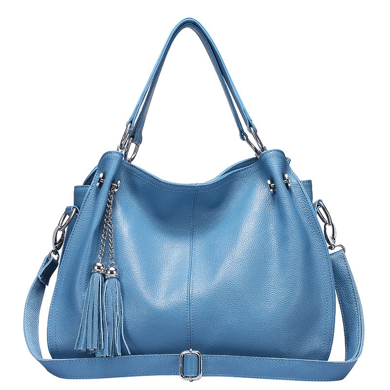 Fashion Tassel Women Leather Shoulder Handbags 0217-Leather Bags for Women-Light Blue-Free Shipping Leatheretro
