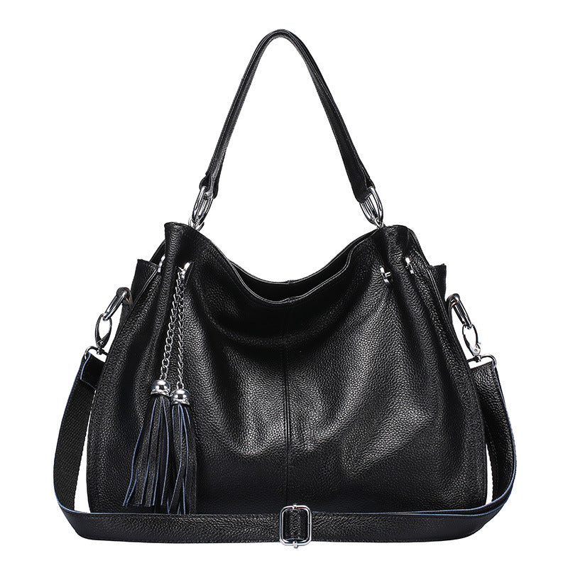 Fashion Tassel Women Leather Shoulder Handbags 0217-Leather Bags for Women-Black-Free Shipping Leatheretro