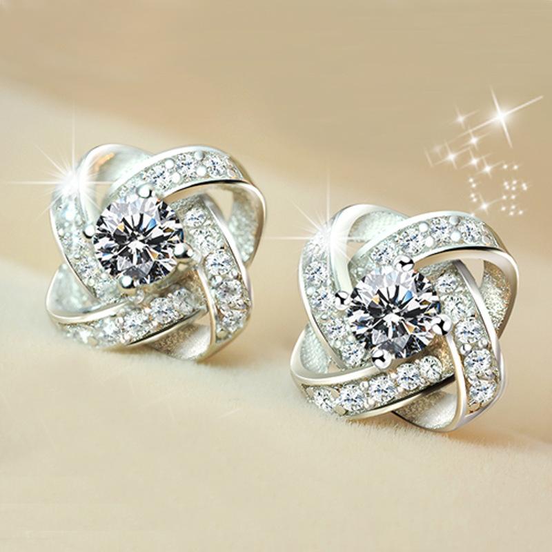 Snowflake Designed Sterling Silver Earring Studs-Earrings-JEWELRYSHEOWN