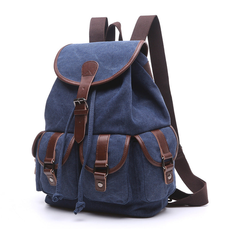 Outdoor Canvas Ruchsack Backpack for Women 8092-Backpacks-Dark Blue-Free Shipping Leatheretro