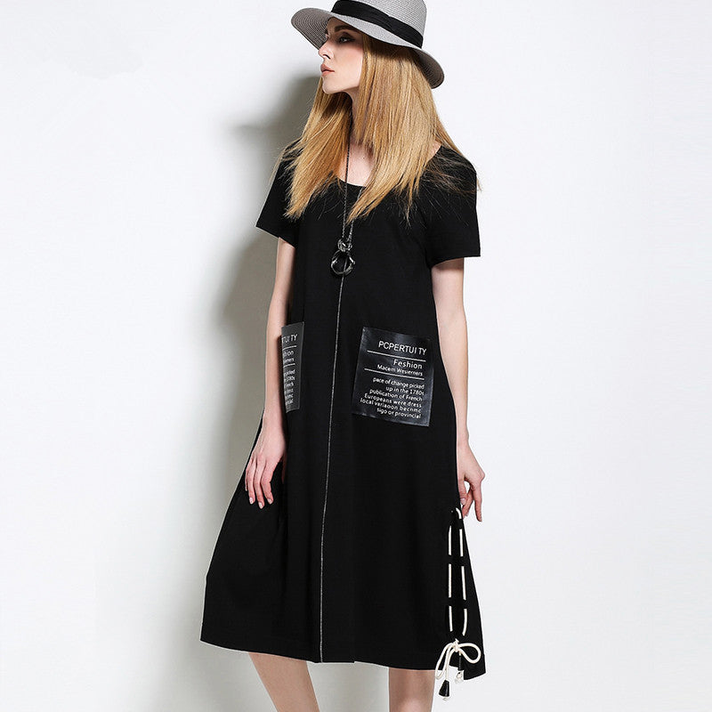 Designed Black Summer Short Sleeves Shift Dresses
