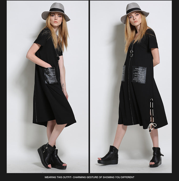 Designed Black Summer Short Sleeves Shift Dresses