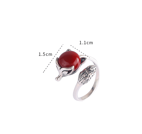 Antique Red Agate Fox Design Sliver Rings for Women-Rings-JEWELRYSHEOWN