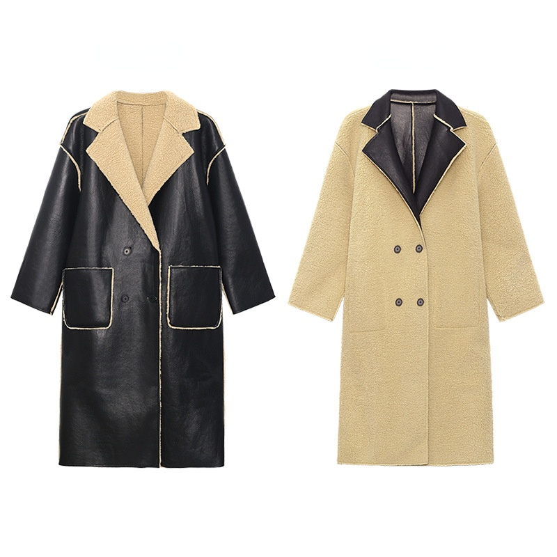 Reversible Leather Fur Thicken Winter Blazer Long Overcoat-Outerwear-JEWELRYSHEOWN