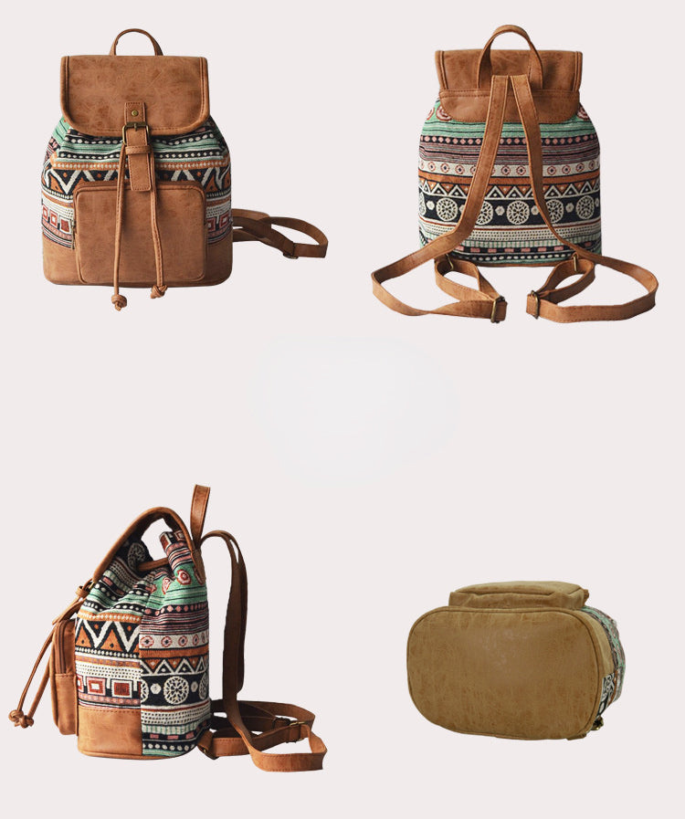 Casual Bohemian Canvas Backpacks for Girls B520-Backpacks-Blue-Free Shipping Leatheretro