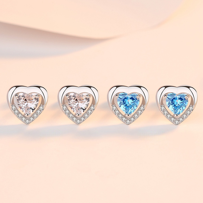 Lovely Heart Shape Zircon Silver Earing Studs-Earrings-JEWELRYSHEOWN