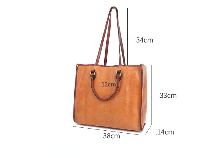 Luxury Vege Tanned Leather Tote Handbags for Women 8902-Handbags, Wallets & Cases-Coffee-Free Shipping Leatheretro