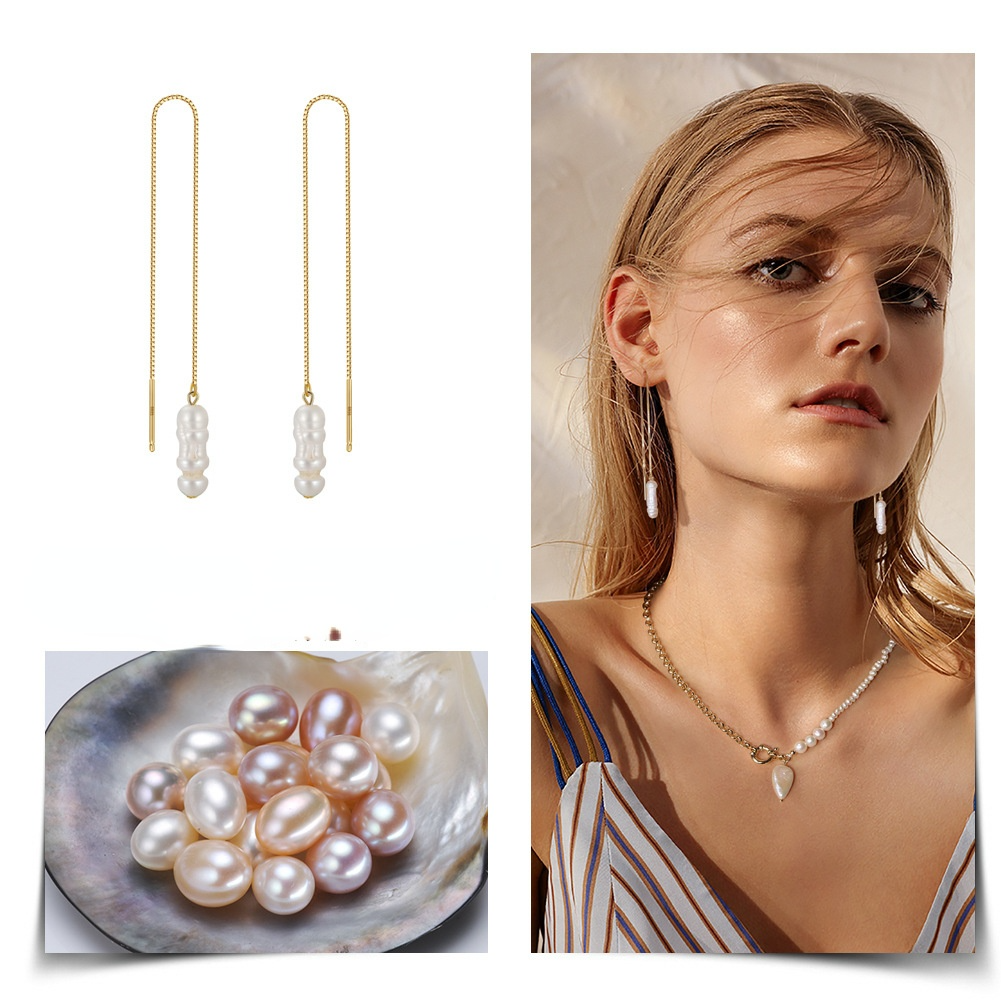 Fresh Water Pearl Gold Plated Sterling Silver Drop Earrings-Earrings-JEWELRYSHEOWN