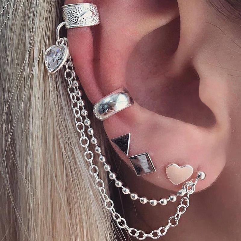 Bohemian Tassels Triangle Heart Shape Ear Cuff-Earrings-JEWELRYSHEOWN