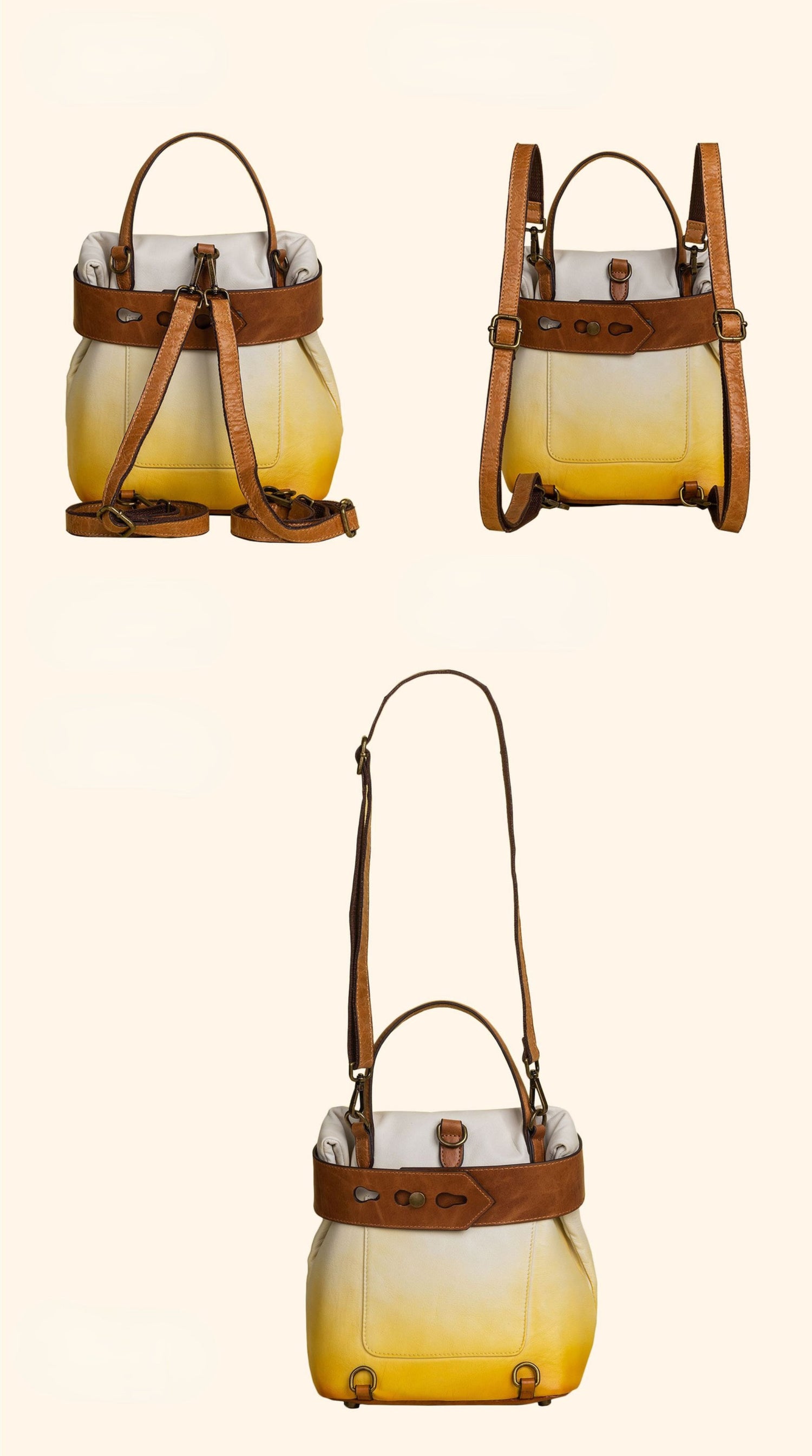 Vintage Vege Tanned Leather Backpack for Women C329-Backpacks-Yellow-Free Shipping Leatheretro