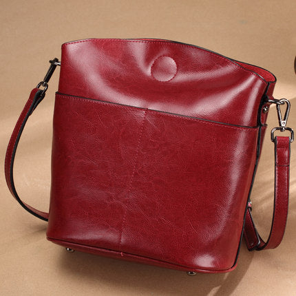 Casual Cowhide Leather Shoulder Handbags for Women-Handbag & Wallet Accessories-Wine Red-Free Shipping Leatheretro