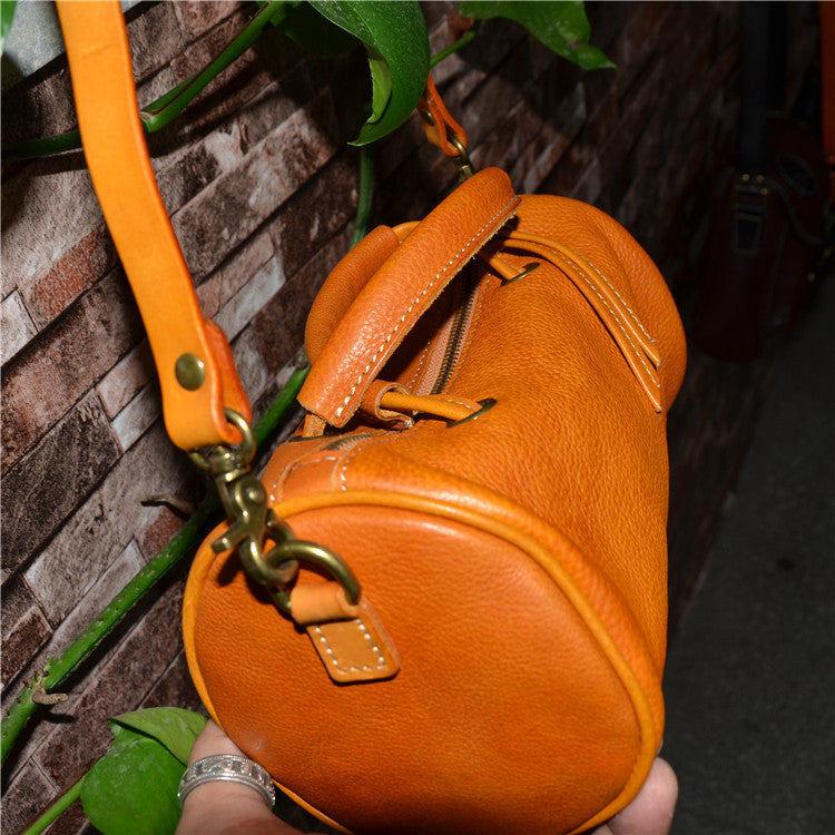 Cute Handmade Vegetable Tanned Leather Shoulder Bucket Bags-Leather Bags for Women-Yellow-Free Shipping Leatheretro